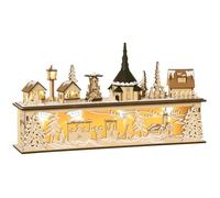 HOMCOM Village de Noël Lumineux en Bois Décoration de Noël Maison Miniature sur Table avec 10 LED Blanc Chaud - 45 x 10 x 25 cm