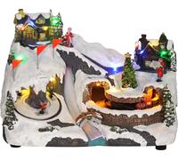 HOMCOM Village de Noël Ville de Noël avec lumières LED, musique, maisons, patineurs, patineurs rotatifs et train mobile, paysage hivernal pour Noël, Multicolore