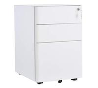 HOMCOM Vinsetto Caisson de Bureau Rangement Bureau sur roulettes 3 tiroirs coulissants verrouillables trieur à dossiers dim. 39L x 48I x 59H cm Acier Blanc