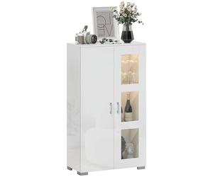 HOMCOM Vitrine Blanc avec LED 16 Couleurs et télécommande, Haute Brillance, Meuble Salon Moderne, Buffet pour Cuisine 71x35x126cm