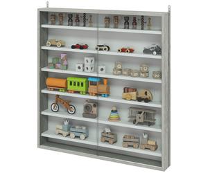 HOMCOM Vitrine de rangement 5 étagères réglables en bois avec portes en verre, 80x9.5x83 cm, Blanc et Gris