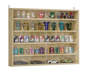 HOMCOM Vitrine d'exposition Vitrine Murale avec étagères réglables et 2 Portes coulissantes en Verre pour Collections, parfums, Figurines décoratives 80 x 9,5 x 60 cm Chêne