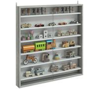 HOMCOM Vitrine murale à 6 étagères réglables, vitrine pour collectionneurs, présentoir mural pour objets de collection, en verre et aggloméré, 80 x 9,5 x 83 cm, blanc et gris