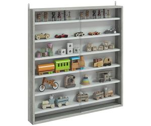 HOMCOM Vitrine Murale à 6 étagères réglables, vitrine pour collectionneurs, présentoir Mural pour Objets de Collection, en Verre et aggloméré, 80 x 9,5 x 83 cm, Blanc et Gris