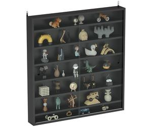 HOMCOM Vitrine murale à 7 niveaux avec 6 étagères réglables, portes en verre pour décoration de bureau à domicile, 83 x 80 cm, noir