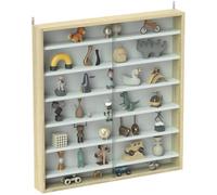 HOMCOM Vitrine pour Collection 6 Étagères, 80x9,5x83cm Chêne | Vitrine Murale, Étagères Réglables, 2 Portes Coulissantes en Verre, pour Collection de Figurines et Voitures Miniatures