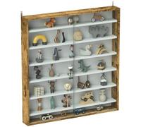 HOMCOM Vitrine pour Collection 6 Étagères, 80x9,5x83cm Marron | Vitrine Murale, Étagères Réglables, 2 Portes Coulissantes en Verre, pour Collection de Figurines et Voitures Miniatures