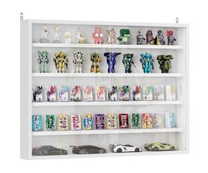 HOMCOM Vitrine pour Collection vitrine Murale 80 x 9,5 x 60 cm avec 4 étagères réglables en Hauteur et 2 Portes coulissantes en Verre, pour Collection de Figurines et Voitures Miniatures, Blanc