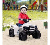 HOMCOM Voiture 4x4 Quad Buggy électrique Enfant 18-36 Mois 6 V 3 Km/h Max. Effet Lumineux sonores métal PP Blanc Noir Description:Laissez vos enfants découvrir tout le plaisir de la conduite à bord de