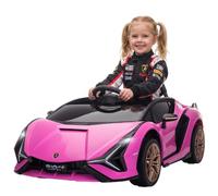 HOMCOM Voiture électrique Enfants de Sport Véhicule électrique Lamborghini Sian 12 V - V. Max. 5 Km/h avec Télécommande 2,4G Effets sonores + Lumineux Rose