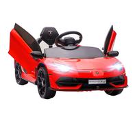 HOMCOM Voiture électrique pour Enfants, Licence Lamborghini Aventador SVJ, 12V avec Portes Papillon, télécommande LED, Musique, USB, Vitesse 3-5 Km/H, Rouge
