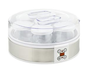 HOMCOM Yaourtière 7 pots de 180ml machine à yaourt électrique en acier inoxydable thermostat réglable 24 x 24 x 13 cm blanc