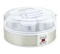 HOMCOM Yaourtière 7 Pots en Verre de 180ml Minuterie Affichage LED Blanc | Machine à Yaourt Électrique en Acier Inoxydable, Thermostat Réglable, pour Desserts Maison Sains