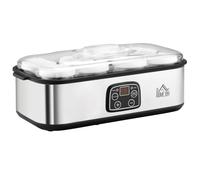 HomCom Yaourtière 8 pots verre 180 ml – acier inox, minuterie, thermostat réglable, écran numérique