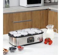 HOMCOM Yaourtière avec 8 pots en verre de 180ml, machine à yaourt électrique en acier inoxydable avec minuterie, thermostat réglable et affichage numérique pour des desserts maison sains Description:V