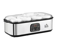 HomCom Yaourtière 8 pots verre 180 ml – acier inox, minuterie, thermostat réglable, écran numérique