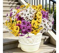Homcomodar Lot de 15 paquets de fleurs artificielles d'extérieur - Mélange de fleurs artificielles résistantes aux UV pour l'extérieur - Fleurs de pensées artificielles pour balcon, balcon, véranda