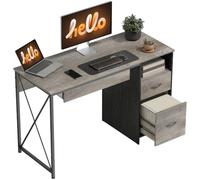 HOMCON Bureau d'ordinateur avec Rangement, Plateau Clavier, 120×50cm, Gris | Compartiment Ouvert, 2 Tiroirs pour Documents A4 Lettre et Légal, Table Informatique pour Étudier et Travailler