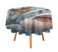 HOMCURSH Nappe Ronde Aquarelle Abstraite Chat Requin Moderne Dessin animé Dessin animé Nautique Armes à feu Convient pour fête, Pique-Nique, Cuisine, dîner, décoration d'extérieur, nappes d'extérieur