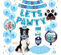 Homdat Kit de Décoration pour Anniversaire de Chien - Bandana, Chapeau, Bannière, Ballons (Bleu)