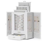 Homde Boîte à Bijoux, Porte Bijoux, Rangement Bijoux, avec Fenêtre transparente, Cadeau Noel, pour Bracelets, Boucles d'oreilles, bagues, Colliers, Montres, Grand, Blanc