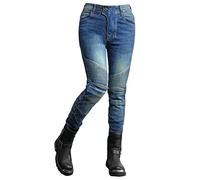HOMDECR Femme Pantalon De Moto Protection Moto Pantalon Jeans De Moto Pantalon D'armure De Motard Pantalon De Protection Pour Vélo, 4 X Tapis De Protection (Bleu,XS)
