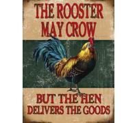HomDeo Plaque en métal « The Rooster May Crow » - 20,3 x 30,5 cm - Décoration murale personnalisée