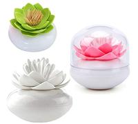 HomDSim Lot de 3 boîtes de Rangement en Forme de Lotus pour Cotons-tiges, Cotons-tiges, brosses à Dents, boîte de Rangement avec Couvercle Transparent Anti-poussière, Vert, Rose, Blanc