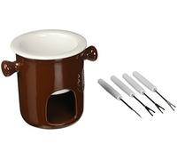 Home 85906 Service à Fondue pour Chocolat avec 4 fourchettes, Porcelaine, Marron, 5 unité