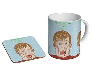 Home Alone Merry Christmas Tasse à café en céramique + dessous-de-verre