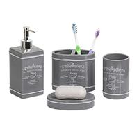Home Basics Design 4-Piece Ceramic Bathroom Set, by (Grey) Ensemble de Salle de Bain en céramique Motif Paris Gris, No Size
