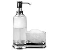 Home Basics Distributeur de Savon en Plastique chromé avec Compartiment éponge