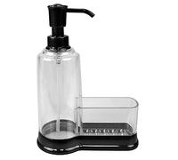 Home Basics Distributeur de Savon en Plastique Noir avec Compartiment éponge