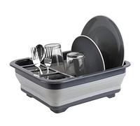 Home Basics Égouttoir à Vaisselle Pliable en Silicone et Plastique avec Porte-Couverts (Gris)