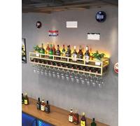 Home Bottle Shelf Casier à vin mural avec lumières décoratives, support à vin suspendu en métal industriel et support en verre, étagères flottantes peu encombrantes parfaites pour la décoration de la