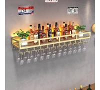 Home Bottle Shelf Casier à vin Mural avec Support en Verre, Porte-Bouteille en métal avec lumière LED, présentoir multifonctionnel de Stockage de vin pour Bars à Domicile Salle à Manger Cuisine