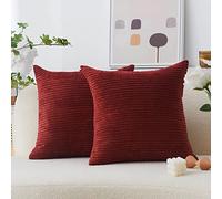 Home Brilliant Housses de Coussin 60 x 60 Rouge Foncé, Housses de Coussin Douces en Velours Côtelé Rayé Carrées Taie d'Oreiller Décorative pour Canapé Lit Coussins, Lot de 2, 24 pouces, (60cm x 60cm