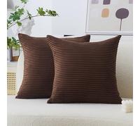 Home Brilliant Lot de 2 Housses de Coussin Carrées Superdouce en Velours Décoratives pour Usage Quotidien Intérieur, Taies d'oreiller Carrées en Tissu Fait Main, Automne Marron (50 cm x 50 cm, Marron)
