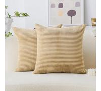 Home Brilliant Lot de 2 Housses de Coussin Décoratives en Velours Côtelé Rayé pour Oreillers de Jeté pour Lit, Coussin pour Canapé, 65x65 cm, 26 pouces, Taupe