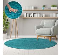 Home by Home Tapis doux et épais style shaggy moderne Uni Plusieurs formes et tailles disponibles, 100 % polypropylène, Turkis, Rond, 80 cm