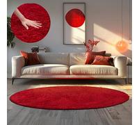 Home by Home Tapis doux et épais style shaggy moderne Uni Plusieurs formes et tailles disponibles, 100 % polypropylène, Red, Rond, 80 cm