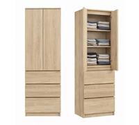 Home Collective Armoire 2 Portes avec 3 étagères et 3 tiroirs | Rangement pour Chambre, entrée ou Bureau | 50x40x180 cm (LxPxH) | Sonoma