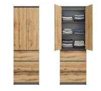 Home Collective Armoire 2 Portes avec 3 étagères et 3 tiroirs | Rangement pour Chambre, entrée ou Bureau | 50x40x180 cm (LxPxH) | Anthracite/Chêne