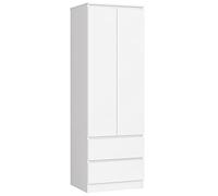 Home Collective Armoire blanche 60 cm de large 180 cm de haut, armoire avec 2 portes et 2 tiroirs, tringle à vêtements et 1 étagère, penderie, chambre à coucher, salon