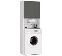 Home Collective Armoire de salle de bain pour machine à laver - 64 cm de large, 180 cm de haut - Blanc graphite - Panneau laminé de qualité supérieure - Grand espace de rangement avec 4 étagères,