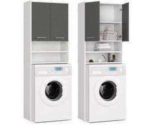 Home Collective Armoire de salle de bain pour machine à laver - 64 cm de large, 180 cm de haut - Blanc graphite - Panneau laminé de qualité supérieure - Grand espace de rangement avec 4 étagères,