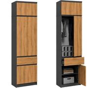Home Collective Armoire Haute Étroite 50 cm Anthracite/Chêne avec Rehausse - Penderie de Niche avec Tringle, Étagères et 1 Tiroir, Modulable, pour Entrée ou Linge