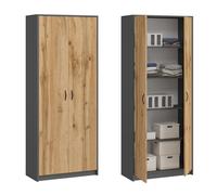Home Collective Armoire Multi-usages Anthracite-chêne 74 cm L x 180 cm H avec 4 étagères, Rangement en Bois Pratique pour Chambre, Bureau, Couloir ou sous-Sol