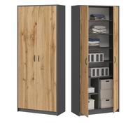 Home Collective Armoire Multi-usages Anthracite-chêne 74 cm L x 180 cm H avec 6 étagères et Compartiment supplémentaire, Rangement en Bois pour Chambre, Bureau ou Couloir