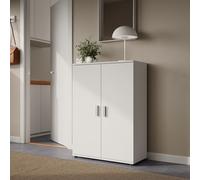 Home Collective Armoire multi-usages - Buffet - Blanc - Avec 2 portes et 2 étagères - MDF blanc - Poignées chromées - Fabriqué en Allemagne - 75 x 104 x 35 cm